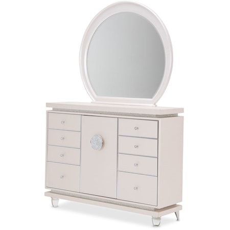 Glam Upholstered 8-Drawer Dresser and Mirror Set