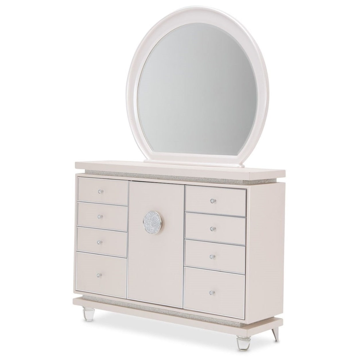 Michael Amini Glimmering Heights Upholstered 8-Drawer Dresser and Mirror Set