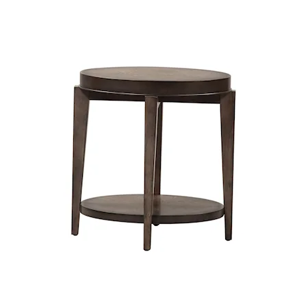 Contemporary Oval Chairside Table with Bottom Shelf