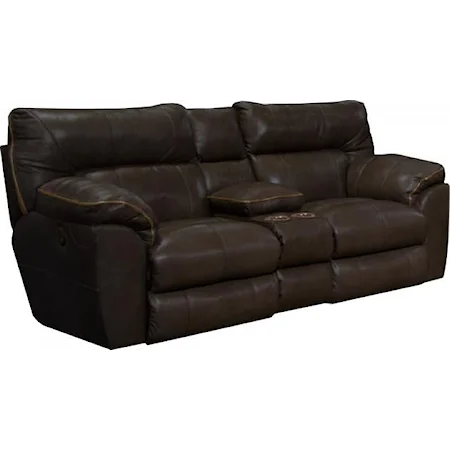 Casual Leather Power Lay Flat Reclining Console Loveseat with Cupholder Storage Console and USB Charging Ports