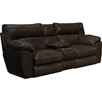 Casual Leather Lay Flat Reclining Console Loveseat with Cupholder Storage Console