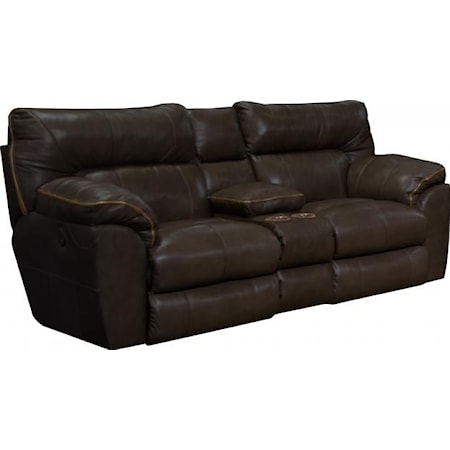 Casual Leather Power Lay Flat Reclining Console Loveseat with Cupholder Storage Console and USB Charging Ports