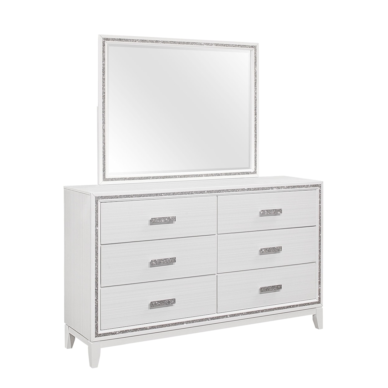 Global Furniture Lily White 6-Drawer Dresser with Glittered Trim