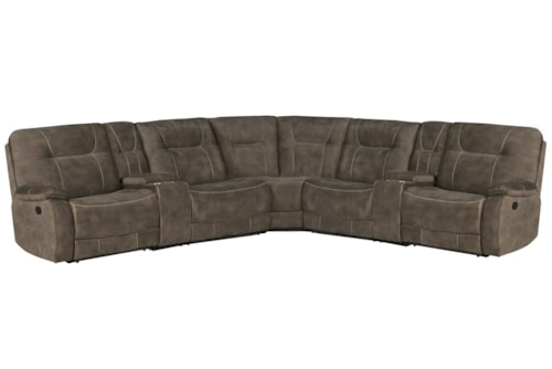 Casual 7-Piece Manual Reclining Sectional Sofa with Entertainment Console