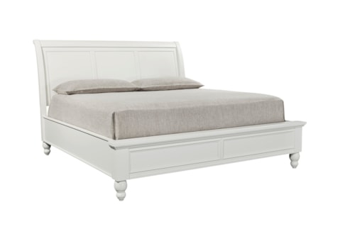 Transitional Queen Sleigh Bed with Headboard USB Charging Ports
