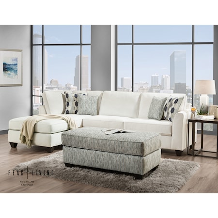 Transitional 2-Piece Sofa Chaise with Cocktail Ottoman