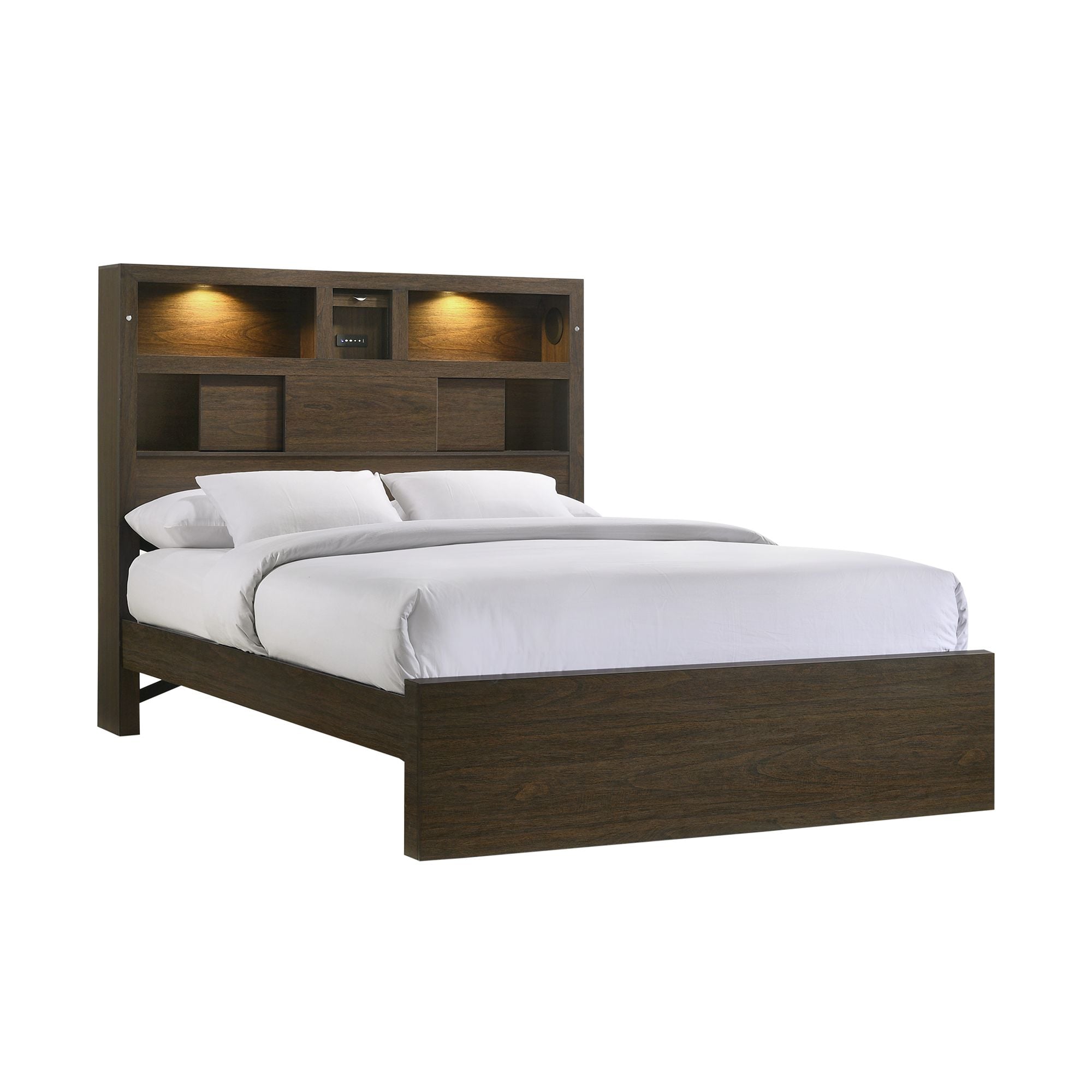 Queen size bed frame deals with bookcase headboard