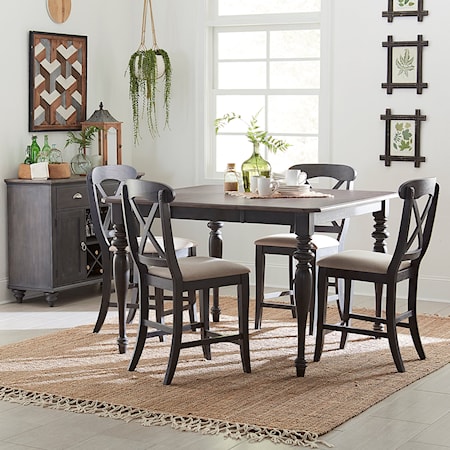 5-Piece Farmhouse Dining Set with Leaf Insert