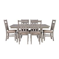 7 Piece Trestle Table & Upholstered Chair Set