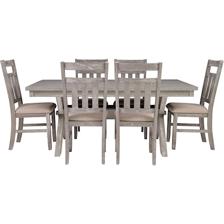 7 Piece Trestle Table & Upholstered Chair Set