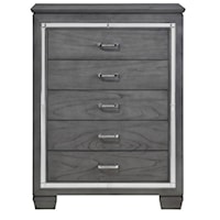Glam Five Drawer Chest with Beveled Mirror Accent