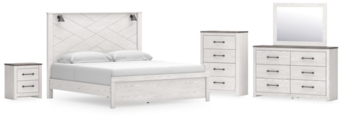 King Panel Bed, Dresser, Mirror, Chest, And Nightstand