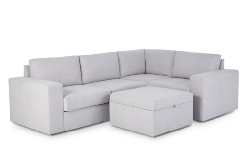 Flex 4-Seat Sectional with Wide Arm and Storage Ottoman - Frost