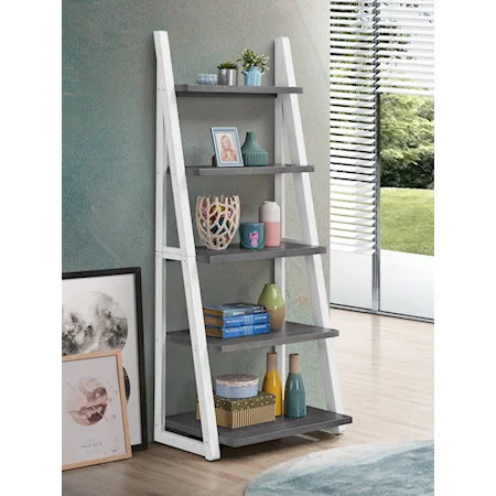 Transitional White & Gray Eric Ladder Bookshelf