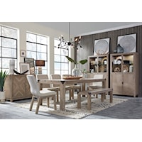 Rustic 7-Piece Dining Set with Upholstered Chairs and Bench