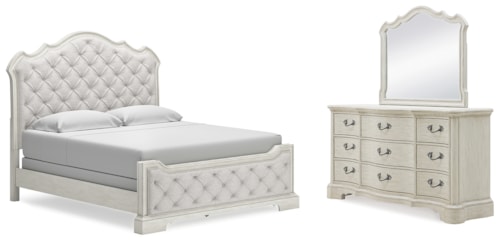 King Upholstered Bed, Dresser And Mirror