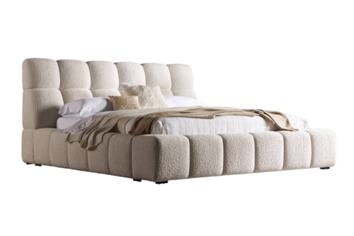 Transitional Channel Tufted Upholstered King Panel Bed