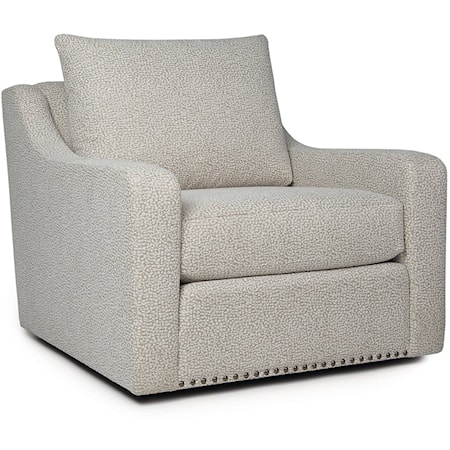 Customizable Swivel Chair with Track Arms and Nailheads