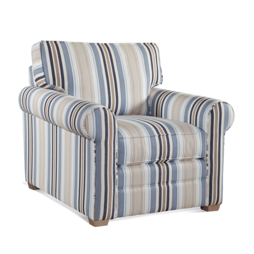 Transitional Chair with Rolled Arms and Exposed Wood Legs