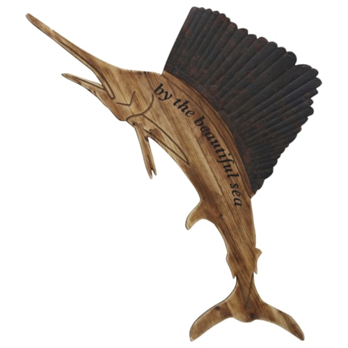 Wood Marlin with Metal Fin Wall Art