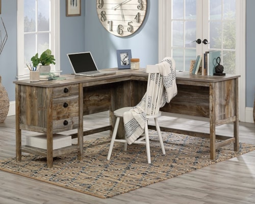 Rustic Granite Trace 2-Drawer L-Shaped Desk