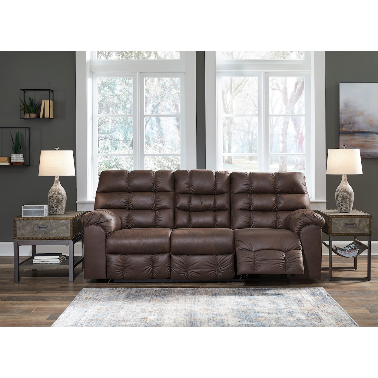 Ashley Signature Design Derwin Reclining Sofa with Drop Down Table