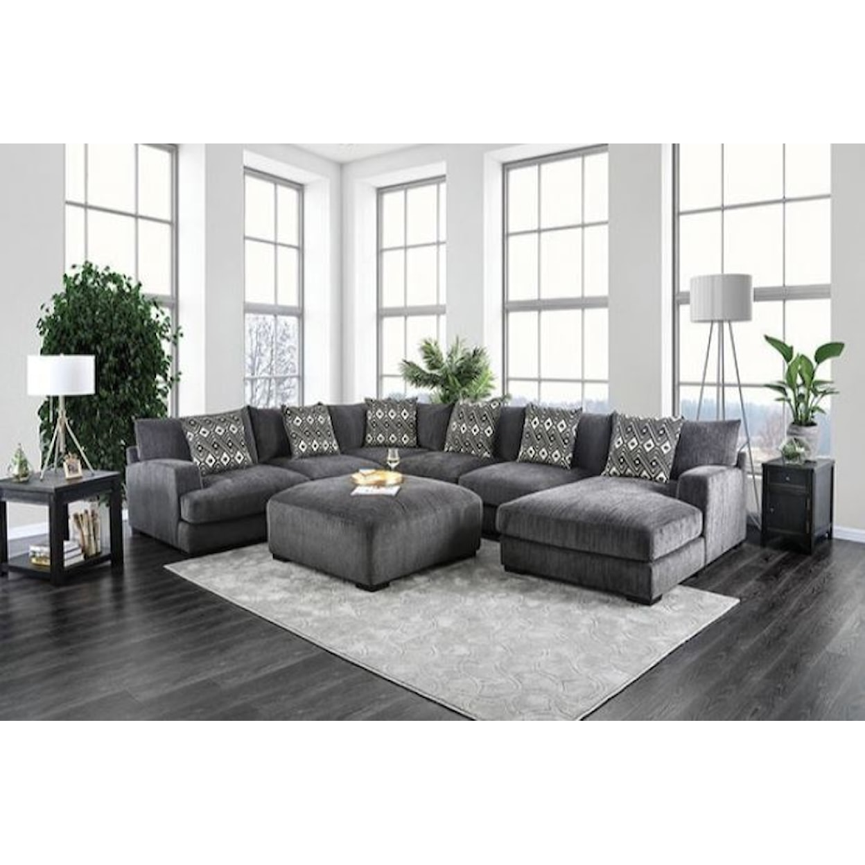 Furniture of America Kaylee U-Shaped Sectional with Ottoman