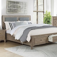 Transitional California King Upholstered Panel Bed