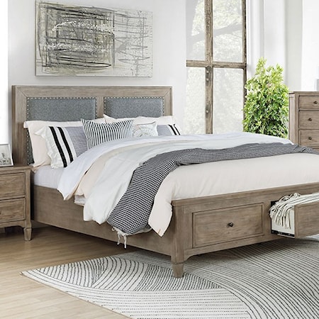 Transitional King Upholstered Panel Bed