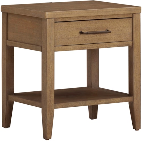 Mid-Century Modern 1-Drawer Nightstand with Built-In USB Charger