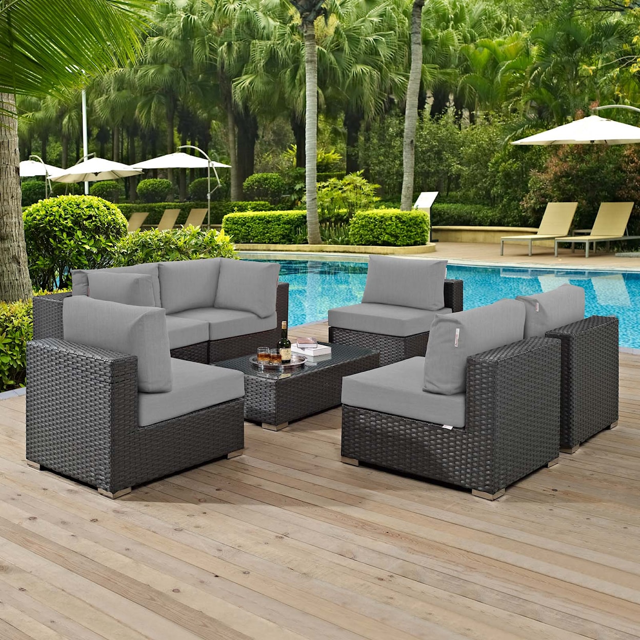 Modway Sojourn Outdoor 7 Piece Sectional Set