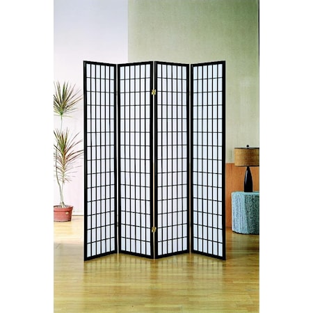 BLACK 4-PANEL ROOM DIVIDER WITH | WHITE SCREEN