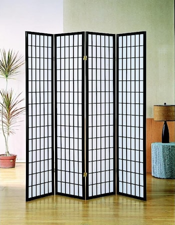 BLACK 4-PANEL ROOM DIVIDER WITH | WHITE SCRE