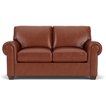 Transitional Leather Loveseat with Nailheads