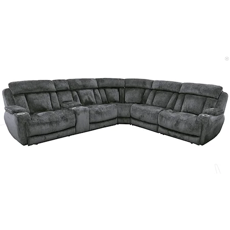  Casual Lucky Charcoal 6-Piece Modular Power Reclining Sectional with Power Headrests 