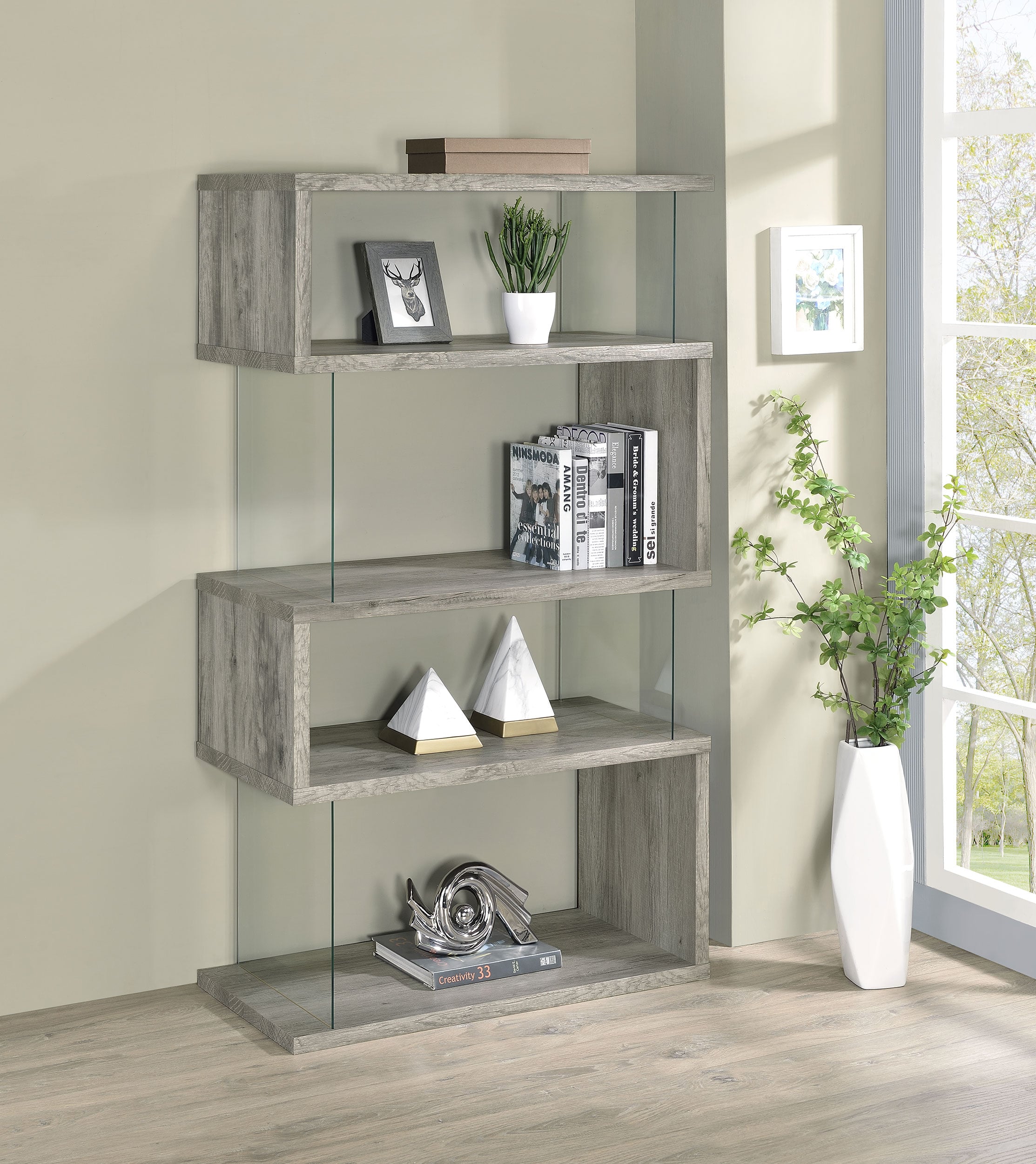 63-inch 4-shelf Glass Panel Bookshelf