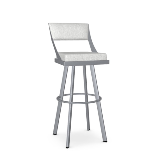 Contemporary Upholstered Spectator Height Swivel Stool with Open Back