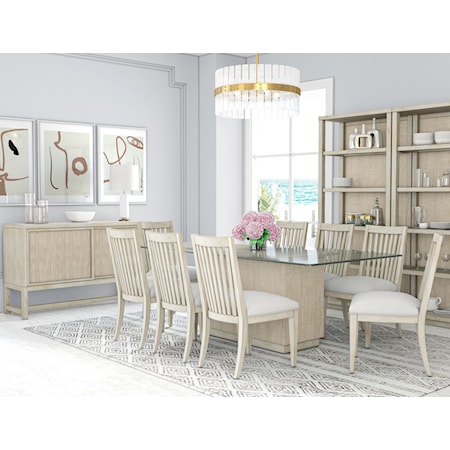 Contemporary 9-Piece Dining Set with Glass Top Dining Table