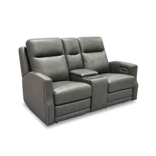 Transitional Power Reclining Loveseat with Storage Console