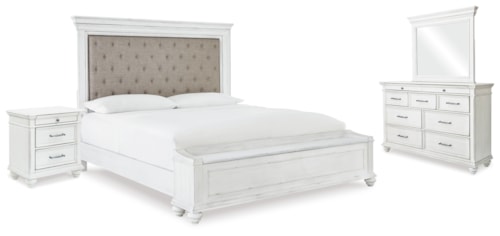 King Upholstered Storage Bed, Dresser, Mirror And Nightstand