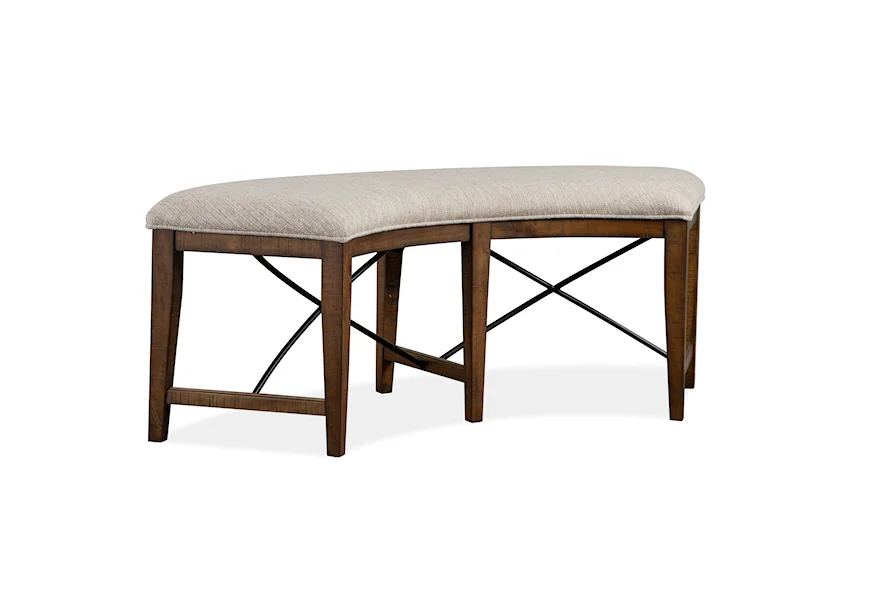Bay Creek Dining Curved Bench w/ Upholstered Seat by Magnussen Home at Z & R Furniture