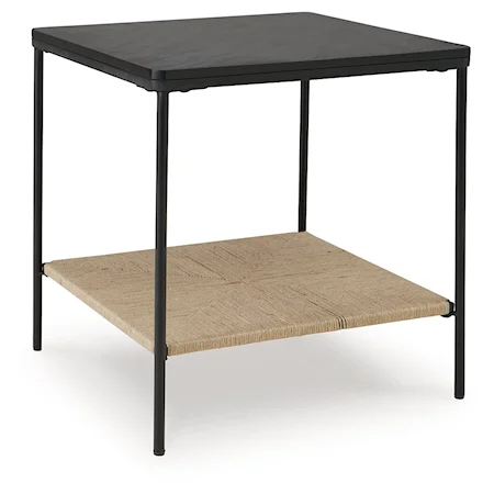 Accent Table with Black Marble Top and Jute Shelf