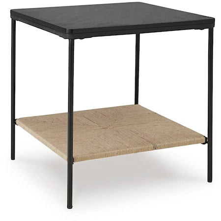 Accent Table with Black Marble Top and Jute Shelf
