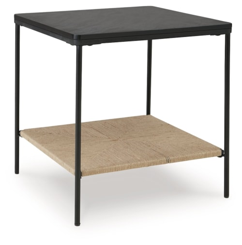 Accent Table with Black Marble Top and Jute Shelf