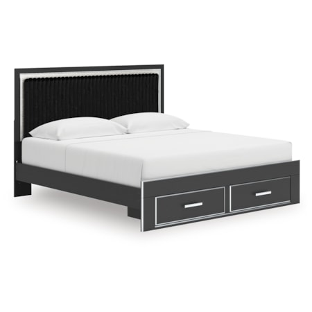 King Upholstered Panel Storage Bed