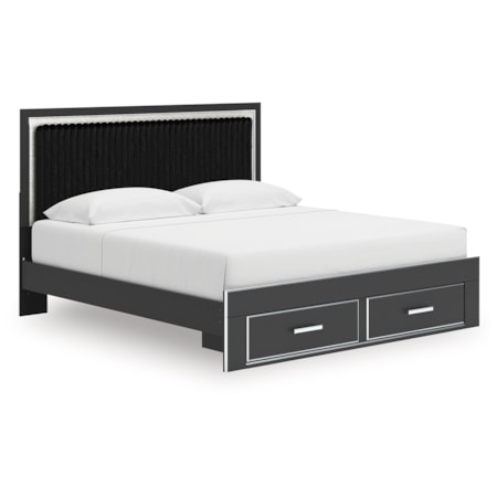 King Upholstered Panel Storage Bed