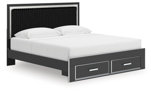 King Upholstered Panel Platform Storage Bed