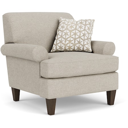 Transitional Chair with Rolled Arms and Tapered Legs