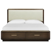 Contemporary California King Storage Bed with Upholstered Headboard 