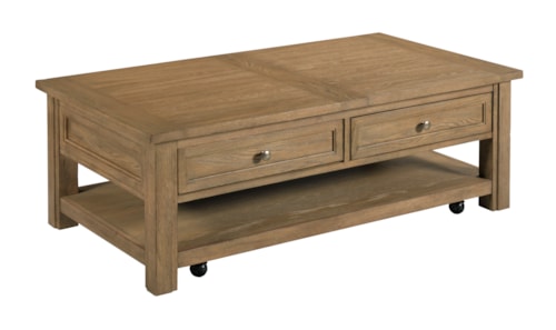 Transitional Rectangular 2-Drawer Coffee Table with Casters